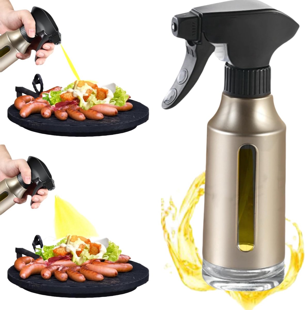 Spuitbus - Kookspray - 180 ml - Oliesprayfles - Navulbaar - Keukengadget voor airfryers, Goud