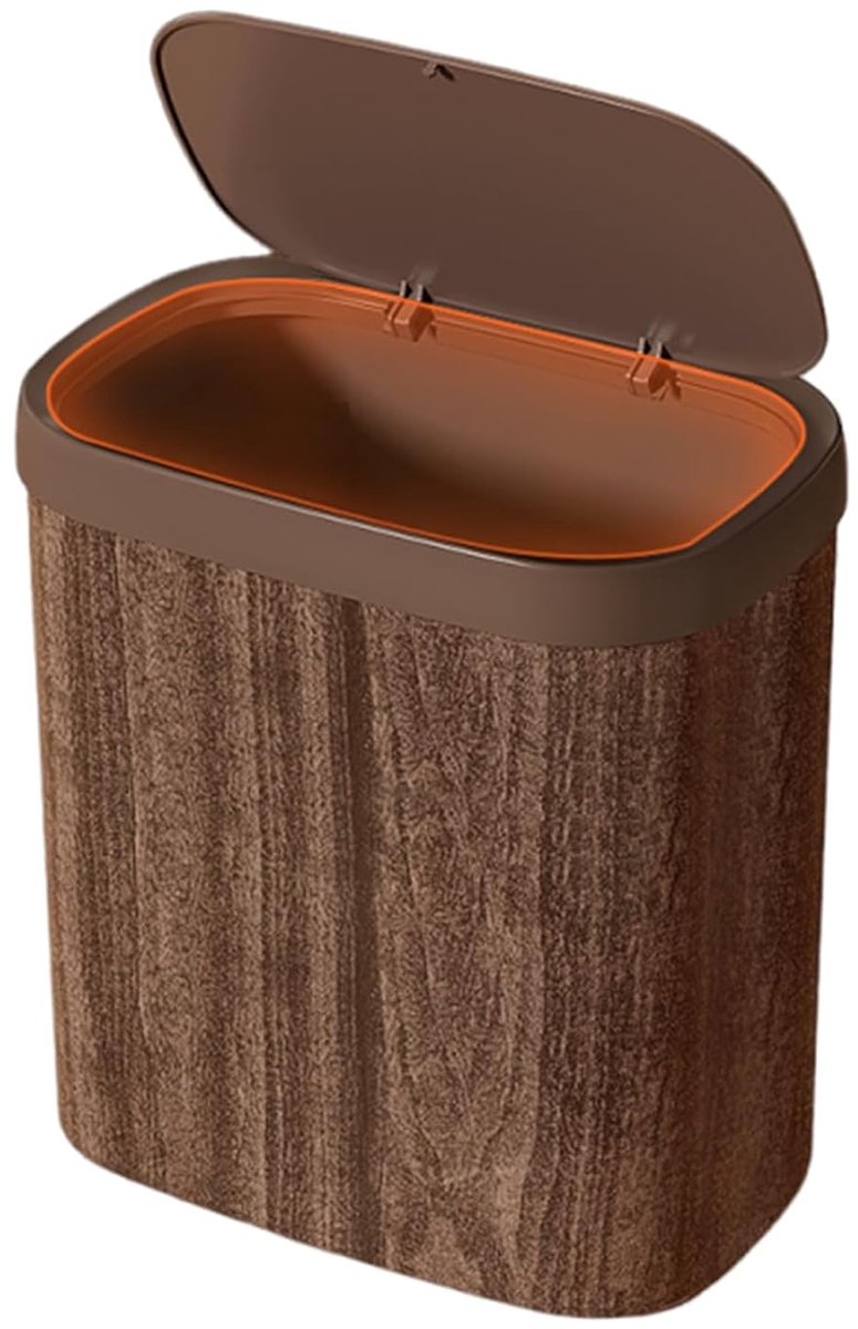 Smalle Prullenbak - Compacte Afvalbak - Keuken Badkamer - Houtnerf Design - 27.5cm Hoog - Koffie