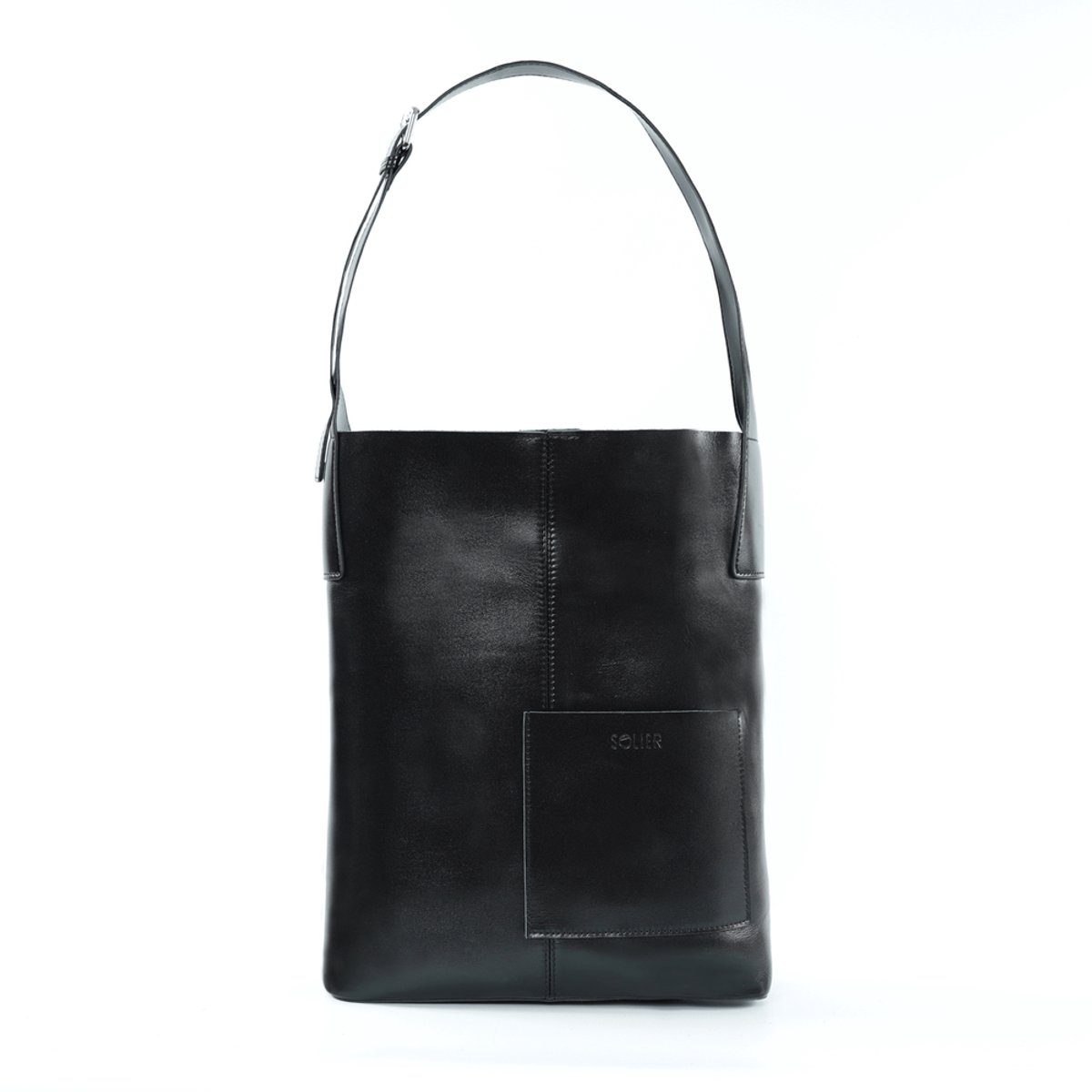 Solier FL29 Elvoria - Shopper Tas Dames - Echt Leer - Uitneembare Organizer - A4 Formaat - Zwart