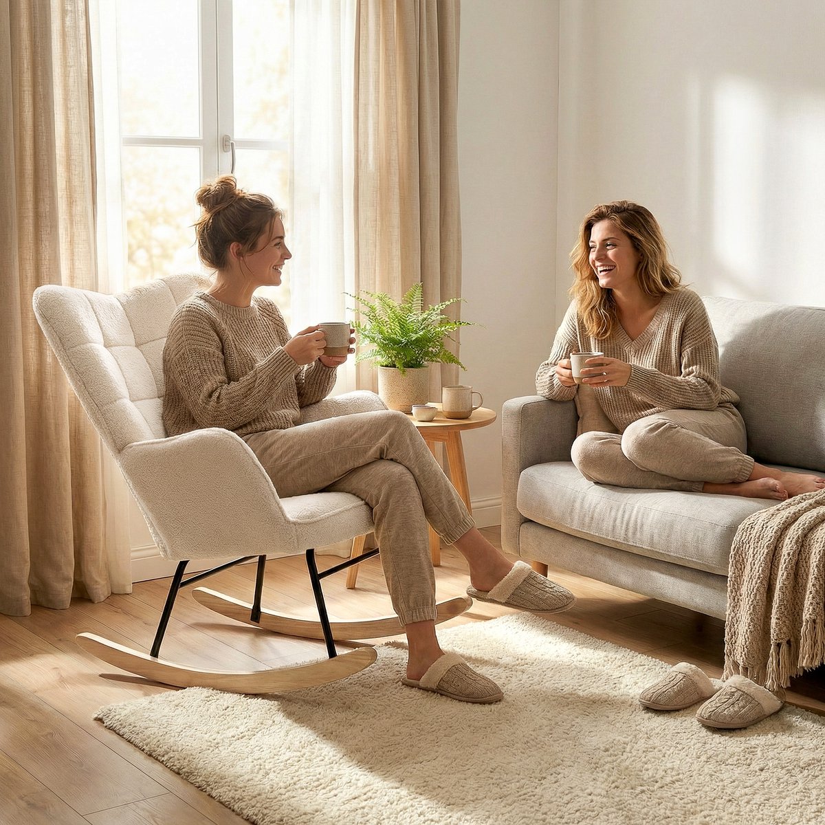 Zenzee Schommelstoel - Schommelstoelen babykamer - Met kussen - Relaxstoel - Fauteuil - Voedingsstoel - Roomwit - Beige — afbeelding 6