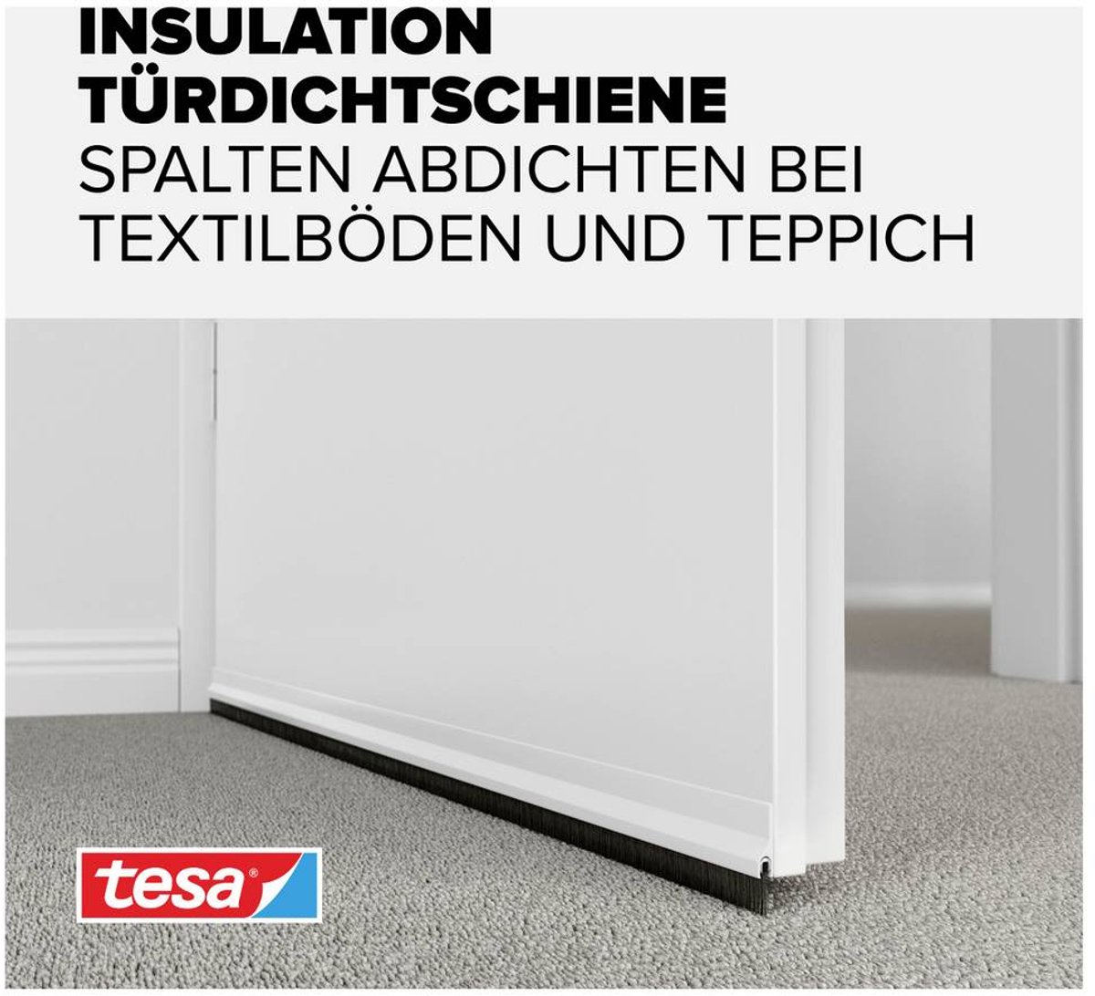 thumbnail: Tesa INSULATION Premium Deurafdichtingsrail Met Borstel - Wit - Voor Oneffen Vloeren