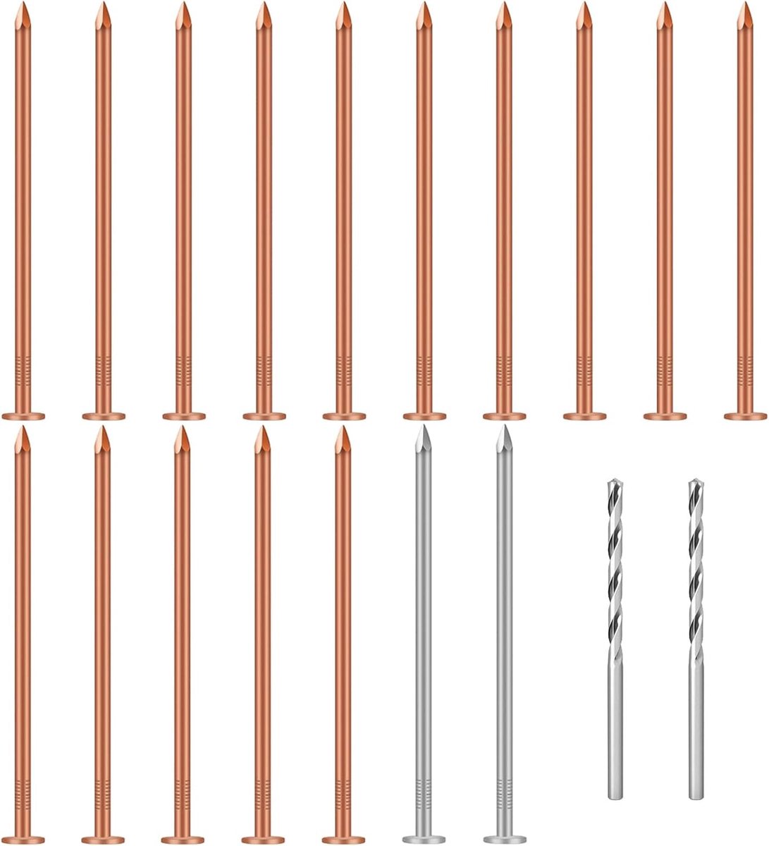 Allecta - Koperen nagels voor bomen - 15 stuks - 89 mm - Sterke koperen spijkers - Lange nagels voor het verwijderen - Met stalen en geperforeerde spijkers