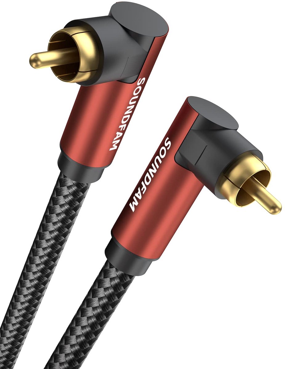 RCA Cinch Kabel - 90 Graden Hoek - Wandmontage TV - Ruimtebesparend Ontwerp - 1 Meter - Bordeauxrood