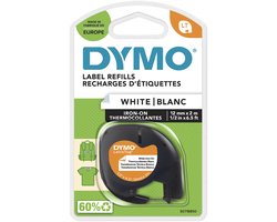 DYMO LetraTag originel opstrijkbare textiellabels | 12 mm x 2 m rol | Zwart afdrukken op witte etiketten | Strijkband voor LetraTag labelprinters