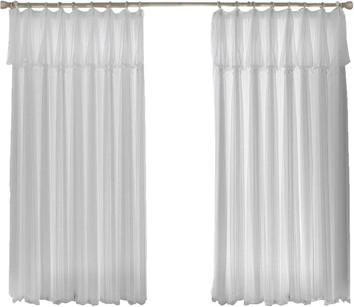 Kort Gordijn Vitrage - Bistro Gordijn - Privacy Woonkamer - Met Haken - 300x270cm - Wit