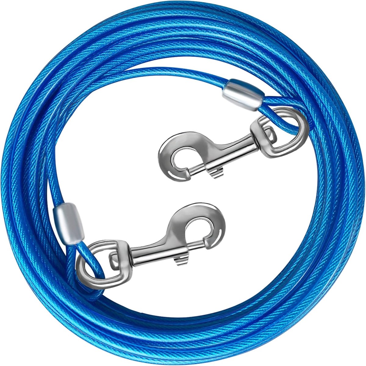 Honden Aanlijn Kabel - Hondenloper Staaldraad - Buiten Veilig - Extra Sterke Clips - Tot 165 Lbs - Blauw