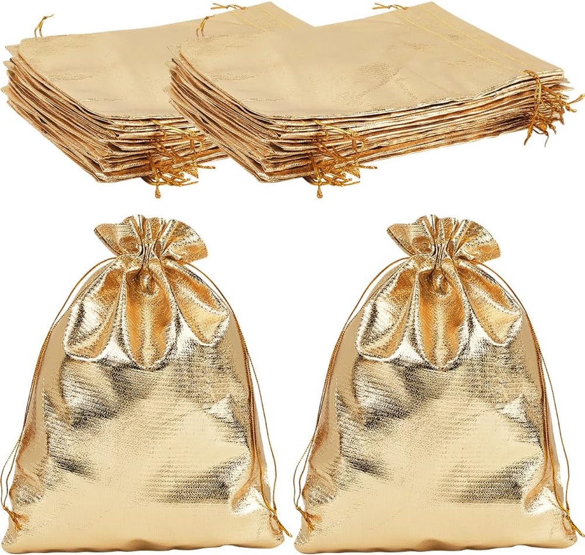 Organza Cadeauzakjes - Bruiloft Feest Decoratie - Kleine Spullen Opbergen - Goudkleurig Transparant Materiaal - 23 x 17 cm - Goud