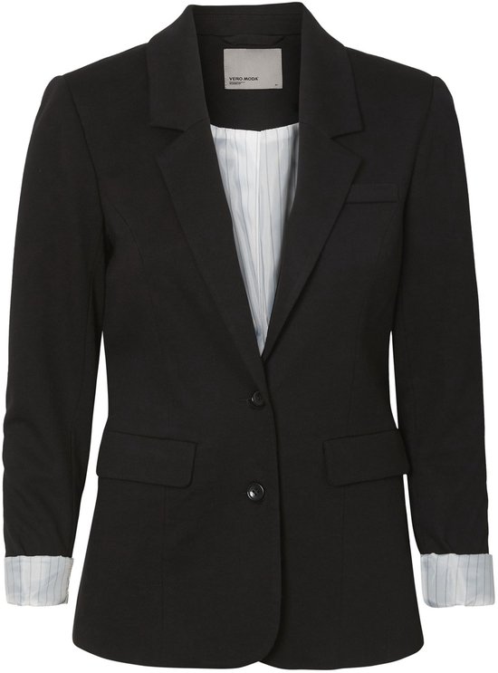 Zwarte VERO MODA blazer met gestreepte voering en twee knopen.