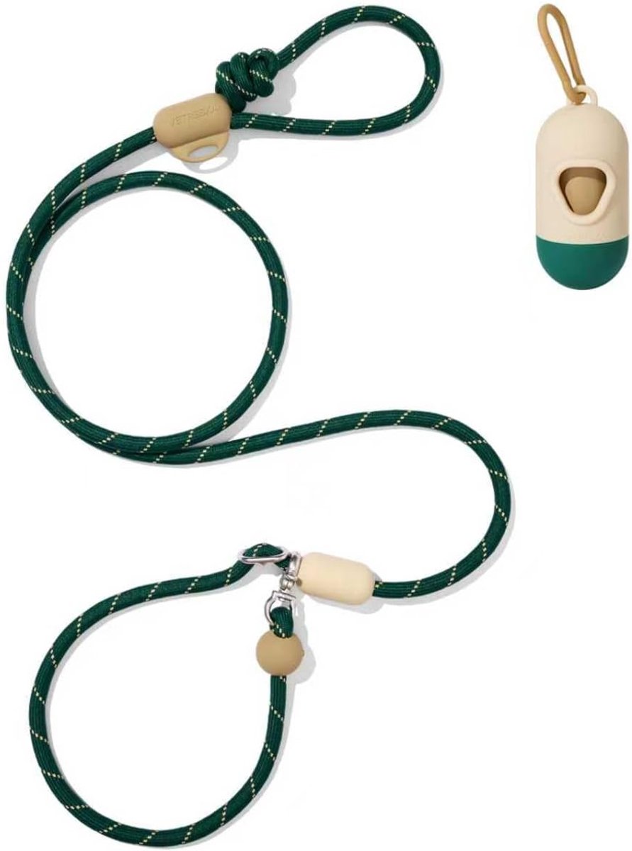 Handsfree Hondenriem - Wandelriem Crossbody - Comfortabel Wandelen - Inclusief Tasdispenser - 1.8 Meter Lang - Santal Forest Groen