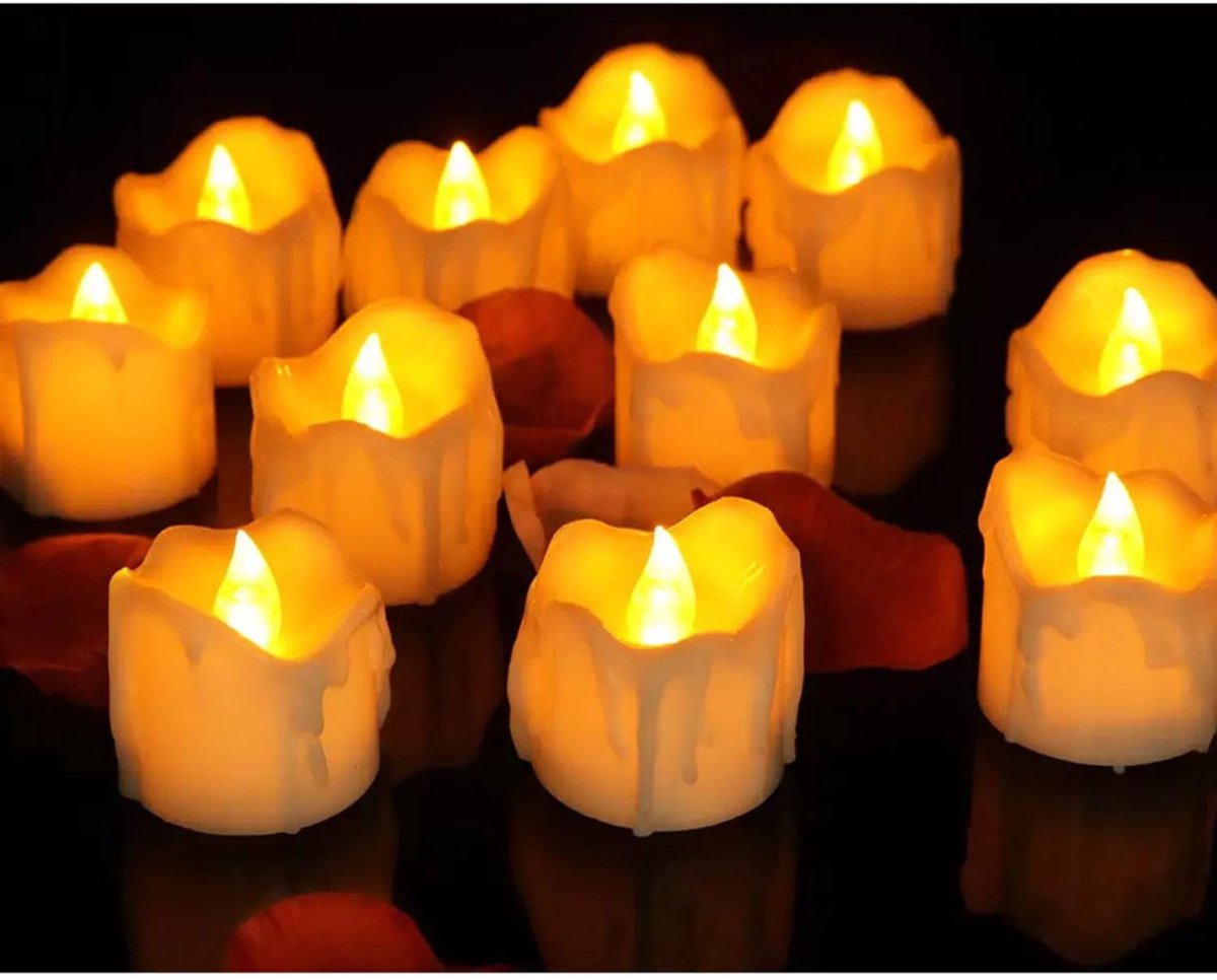 SVN® Led Theelichtjes Bewegend Vlam - Led Kaarsen 12 Stuks - Dinerkaarsen Veilig en Duurzaam - Wit -6 cm x 5 cm x 5 cm
