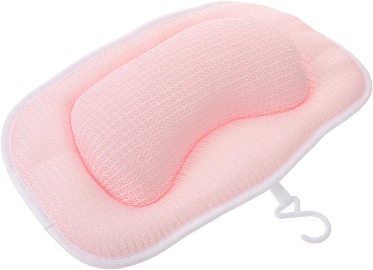 Ademend Badkussen - Neksteun Kussen - Ontspannend Bad - Antislip Zuignappen - 38x22x8 cm - Roze
