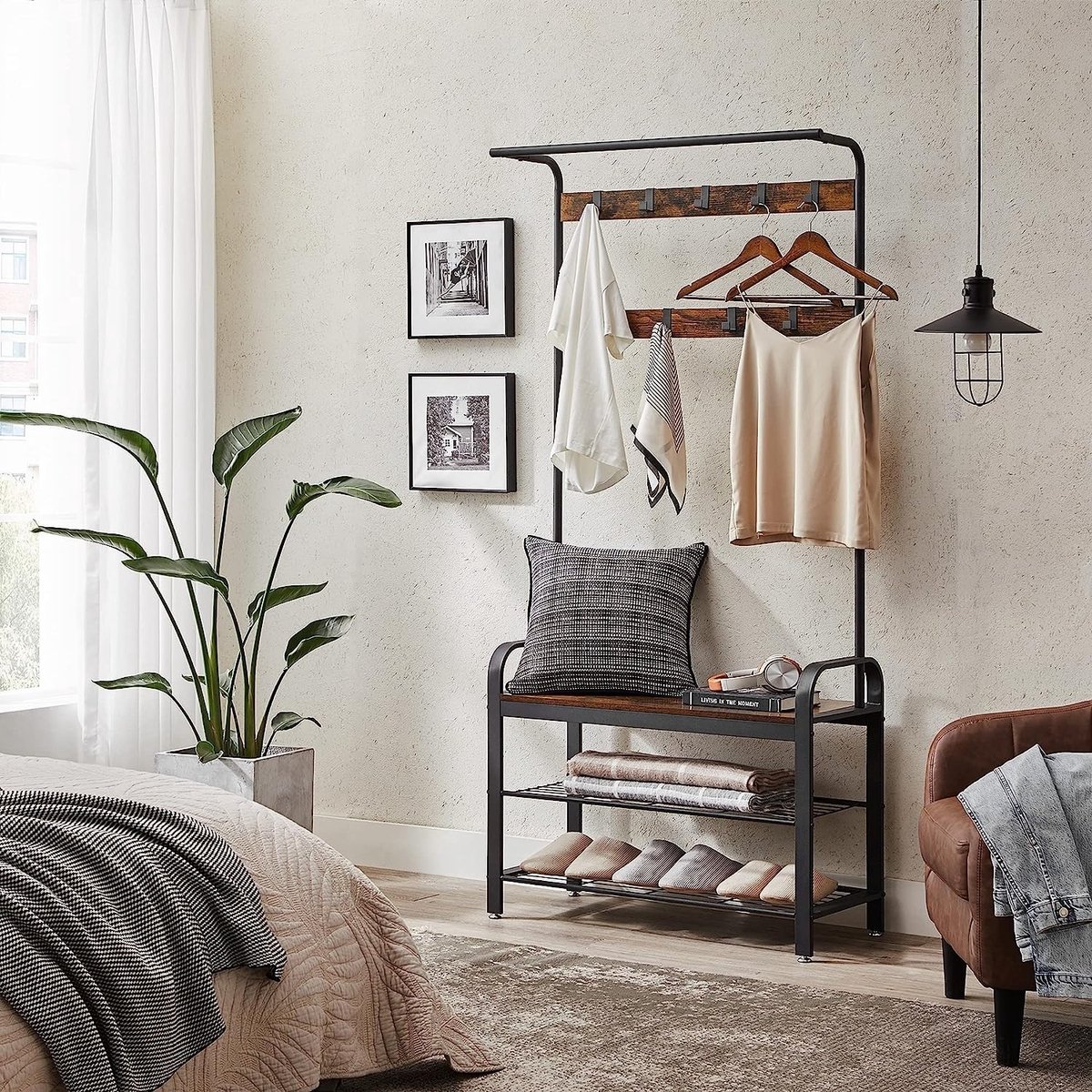 Bobbel Home - Kapstok - Met schoenenrek - Metalen frame - Vintage - Bruin & Zwart