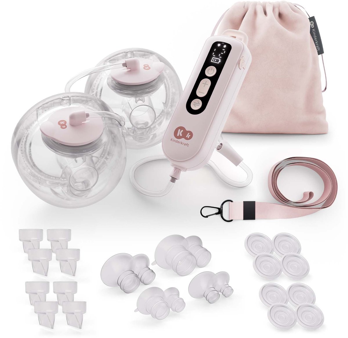 Kinderkraft GENTLEFLOW Hands-Free Dubbele Borstkolf – Elektrische – Draadloos & Zeer Stil - Drievoudig Systeem met 9 Niveaus - Licht – 2 x 180 ml Reservoir – 4 Borstschilden (17–24 mm) - Goud