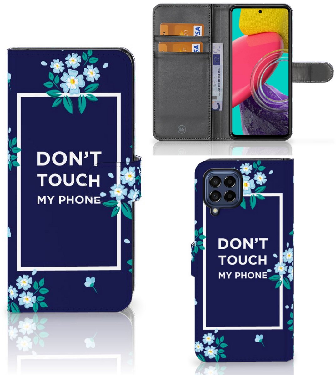 Boekhoesje voor Samsung Galaxy M53 Portemonnee Hoesje Flowers Blue DTMP