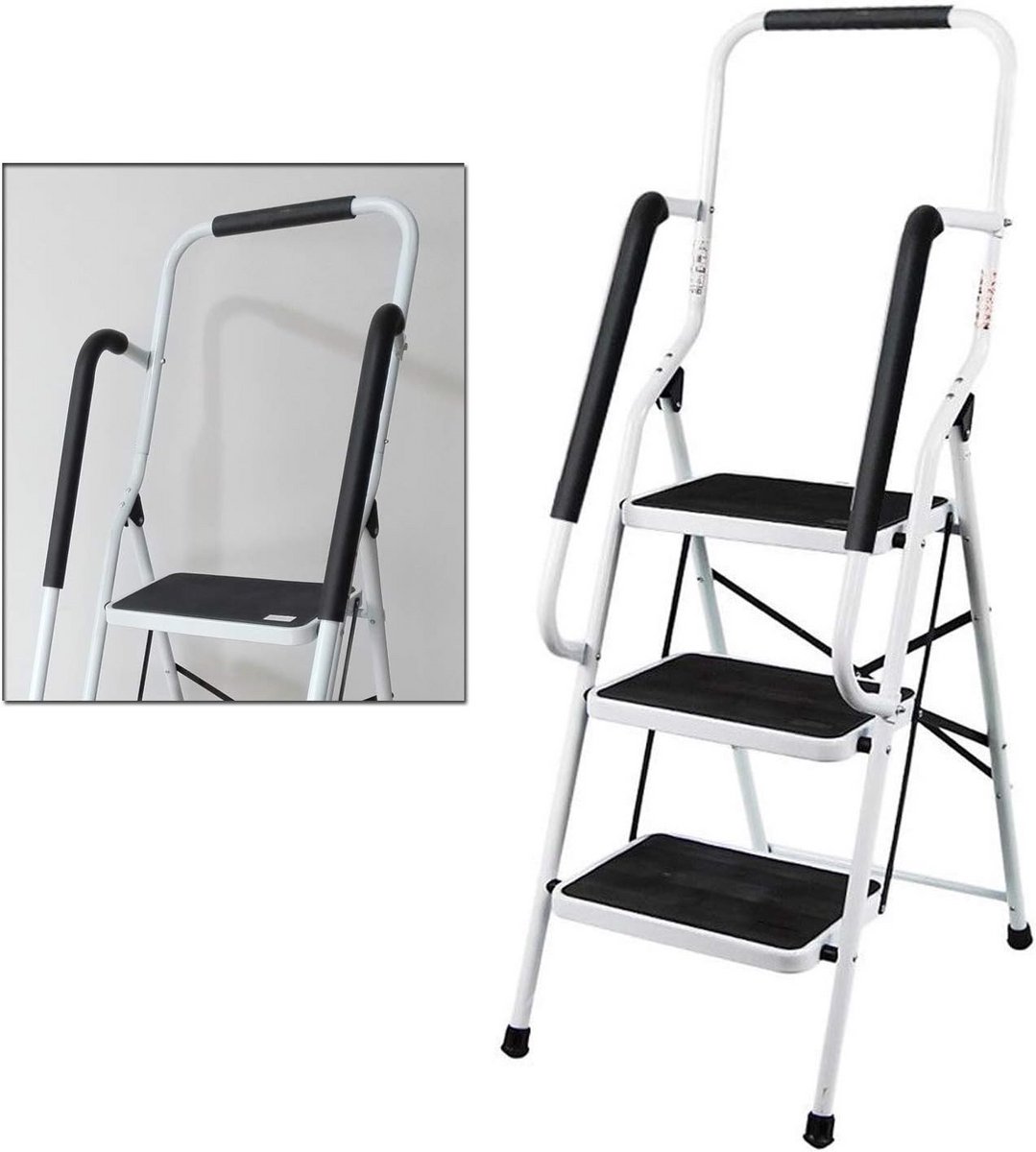 3-Treppenladder met Veiligheid Leuning en Antislip Loopvlak voor Thuis en Garage