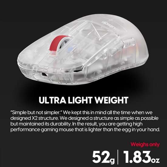 Super Clear Limited Edition Mini Draadloze Gaming Muis - Ultra Lichtgewicht 52g, Optische Sensor 26k DPI van Merkloos — afbeelding 5