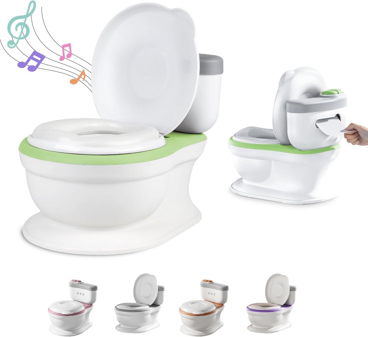Baby's Potje met Geluid voor Zindelijkheidstraining - Comfortabel Antislip - Spoelgeluid en Muziek - Gemakkelijk te Leegmaken met Verwijderbare Pot