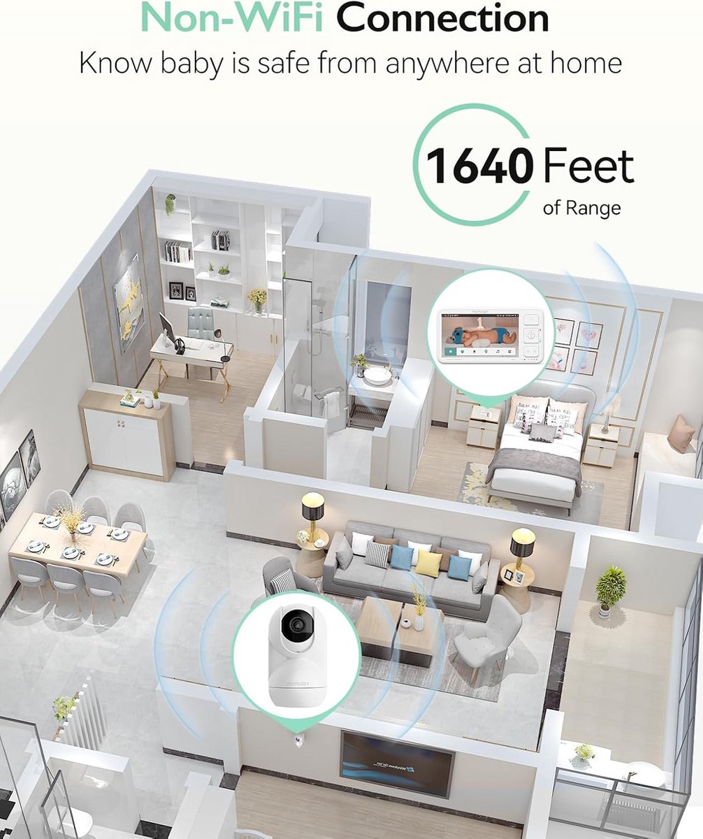 Video Baby Monitor met 5.5 Inch 1080p Scherm - Nachtzicht, 2-Weg Audio en Tot 500 m Bereik – foto 4