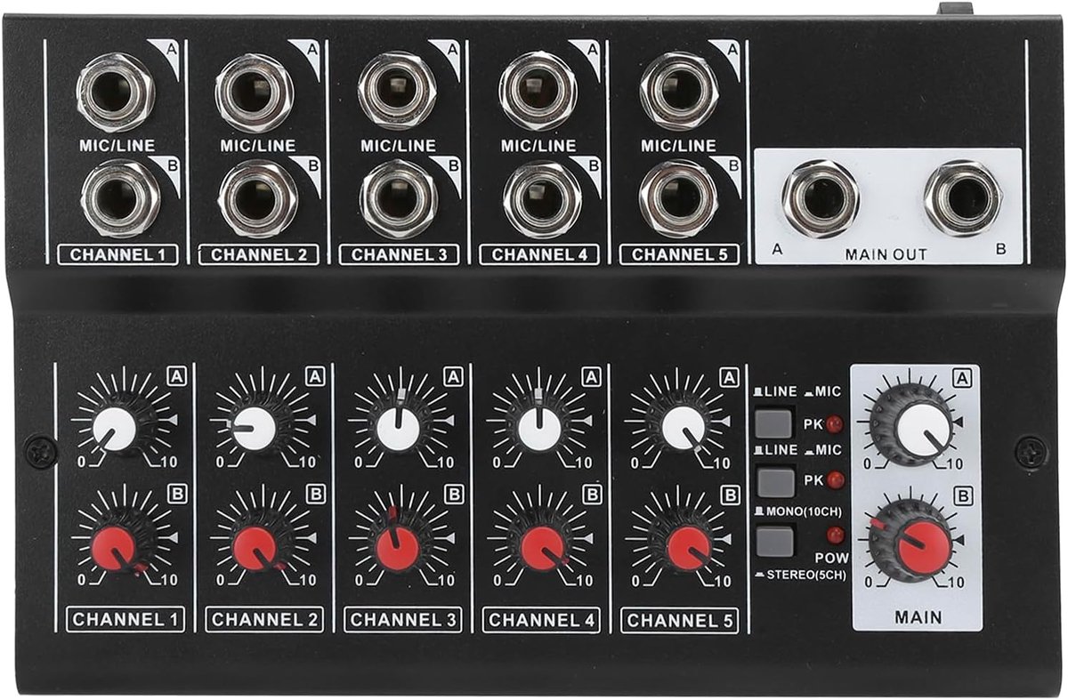 Draagbare 10-kanaals audiomixer voor karaoke en kleine studio's