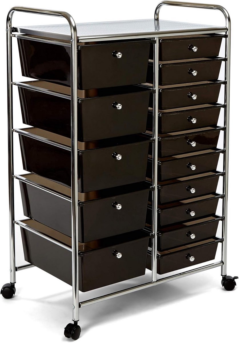 Rolwagen met 15 schuifladen 64 x 39 x 97 cm - Ruimtebesparende opbergoplossing