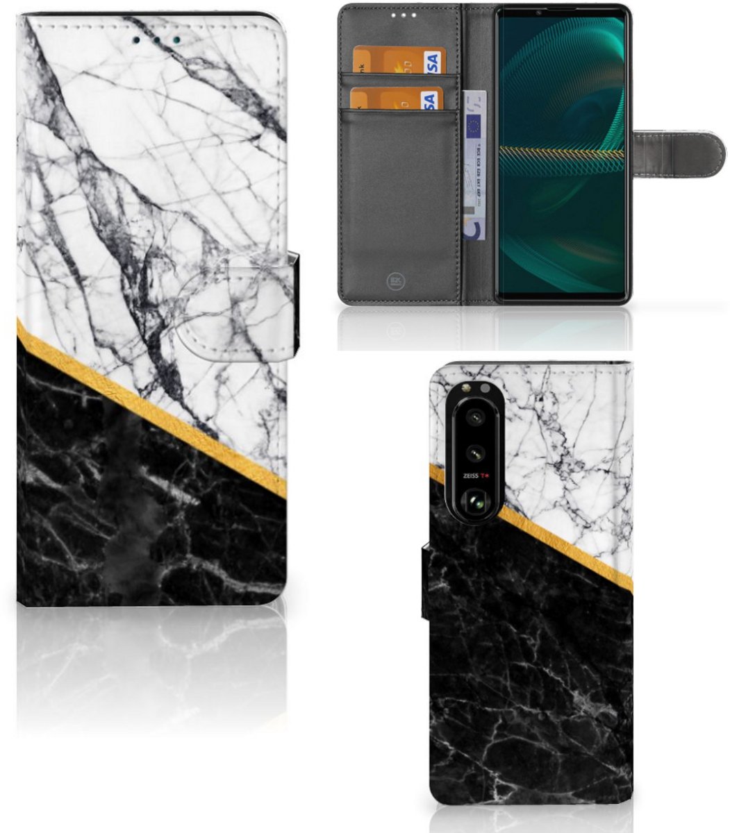 Sony Xperia 5III Bookcase Marmer Wit Zwart - Origineel Cadeau Man