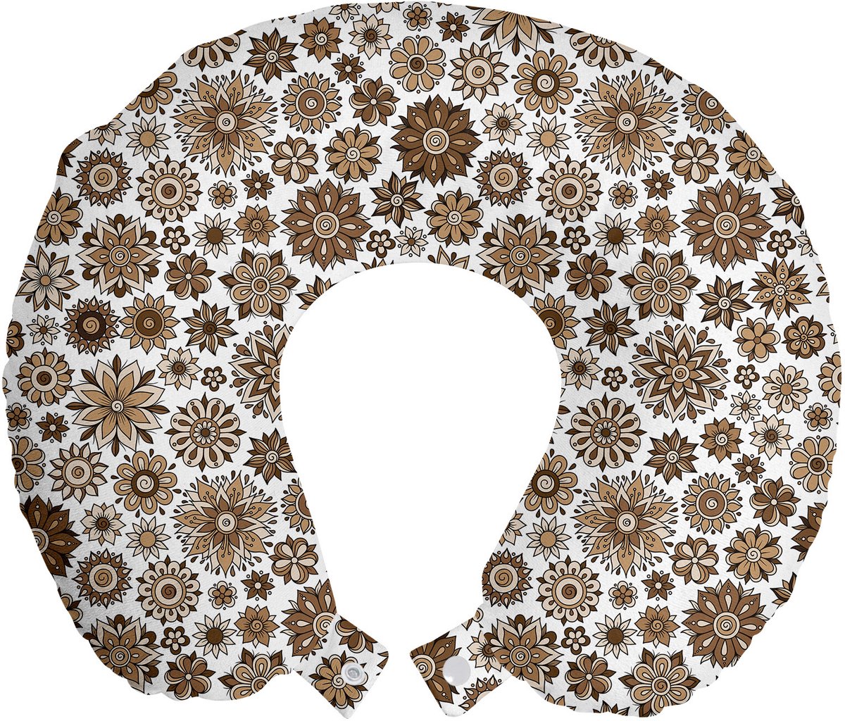 ABAKUHAUS Tuin Reiskussen met Neksteun, Romantisch Vintage Krullend, Schuimrubber Reisartikel voor Vliegtuig en Auto, 30x30 cm, Bruin Beige Lichtgeel