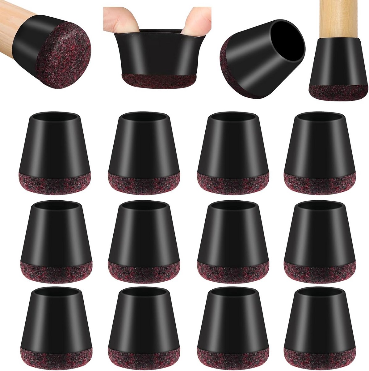 Siliconen Stoelglijders met Vilten Pad - 16 Stuks, Antislip Doppen voor Houten Vloeren (14 mm-20 mm)