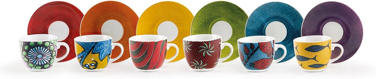 Set van 6 espressokopjes met schoteltjes - Porselein - Meer kleuren