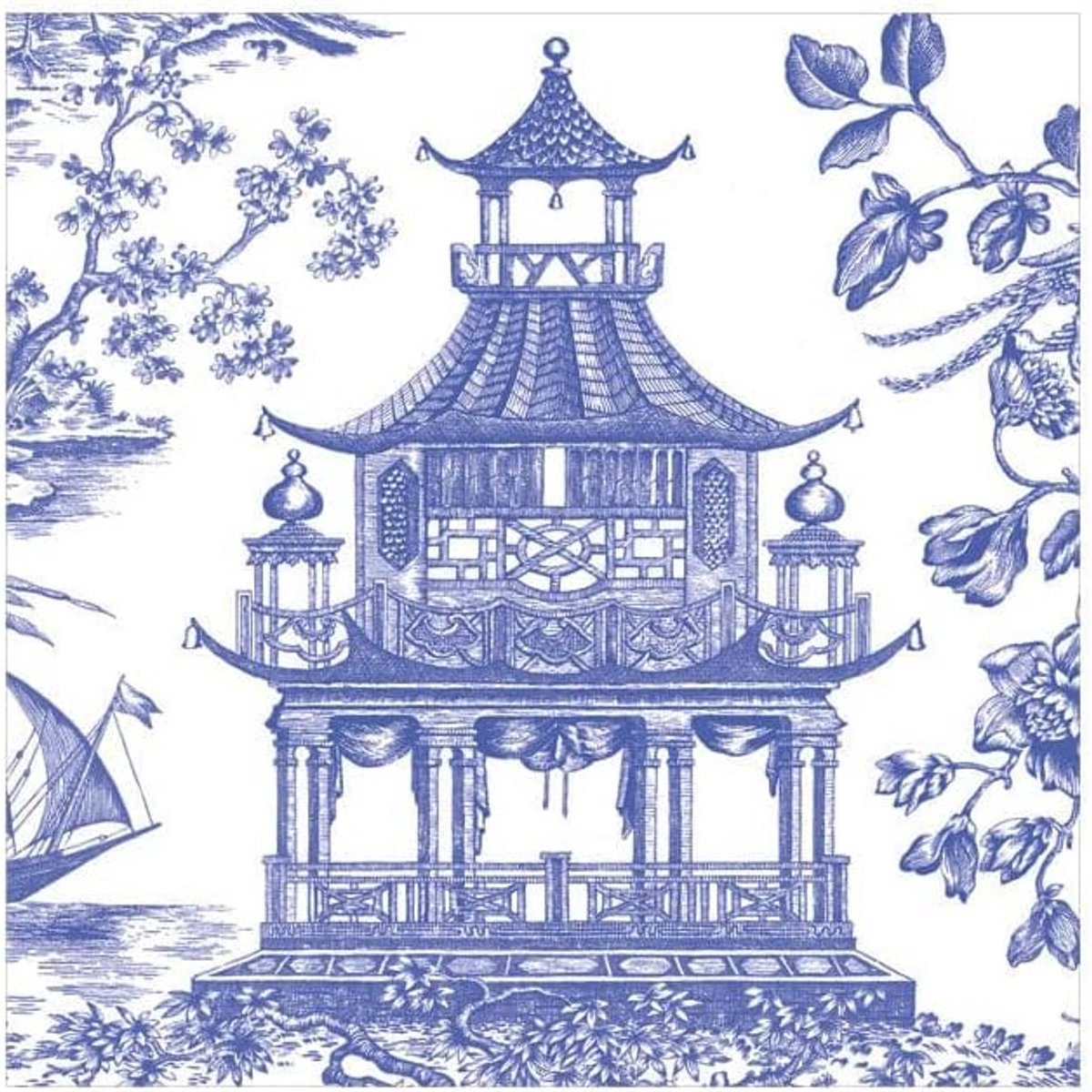 Chinoiserie Toile Pagode Servetten - Papieren Cocktailservetten 25 cm - 20 Stuks