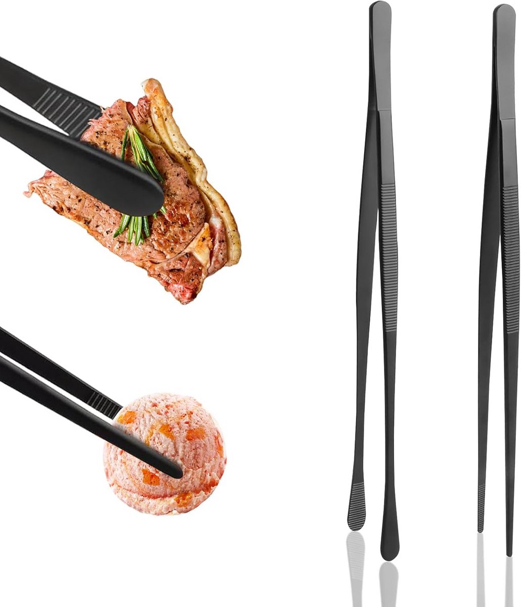 RVS Kooktang Set van 2 - Professionele Keukenpincet voor BBQ en Koken