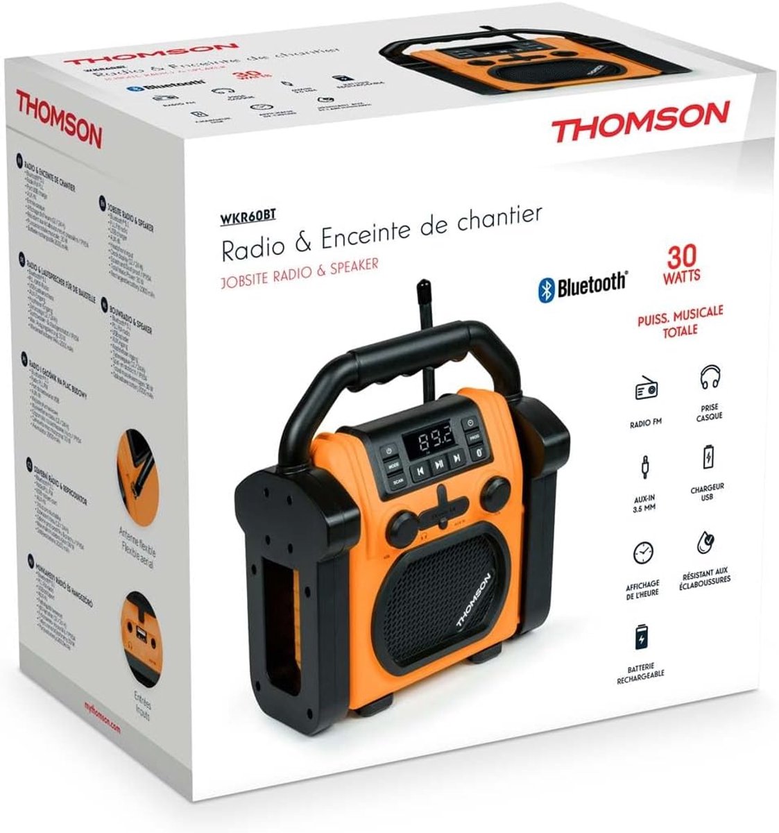 Draagbare Werkradio met Bluetooth, AUX-IN, USB-speler en IPX54