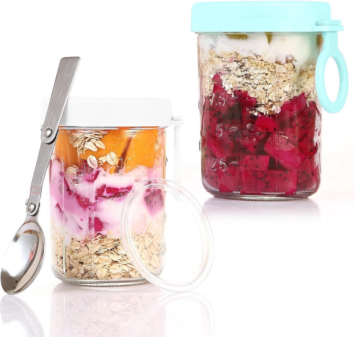 Overnight Oats Potjes - Glazen Potjes met Deksel - Muesli Beker - Yoghurtbeker - Ontbijtopslag