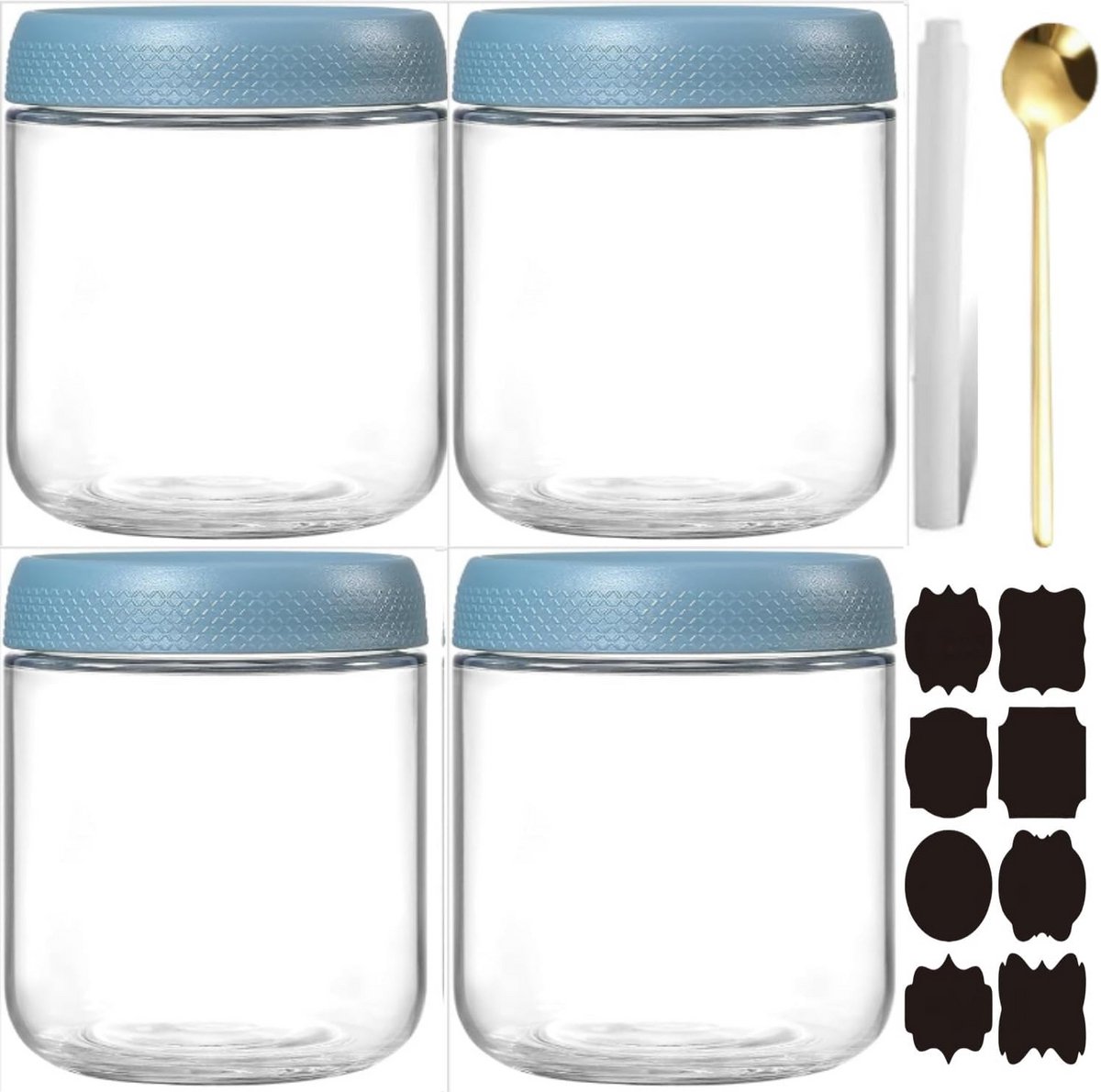 Overnight Oats Potjes - Glazen Potjes met Deksel - Muesli Beker - Yoghurtbeker - Ontbijtideeën