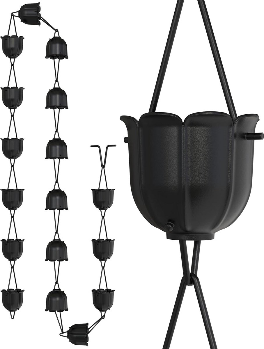 Decoratieve regenketting zwart gepoedercoat aluminium, 20 cm lang, voor elegante waterafvoer
