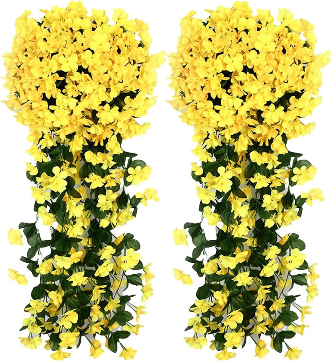 Namajunas - Kunstplant hangend - Kunstbloemen - Kunstplanten voor binnen en buiten - UV-bestendige nepbloemen - Nepplanten voor bruiloft balkon tuin decoratie 90CM - 2 stuks - Geel