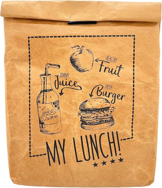 Geïsoleerde Lunchzak voor Warm of Koud, Praktische Koeltas met Klittenbandsluiting, Thermische Tas in Papieren Look — afbeelding 2