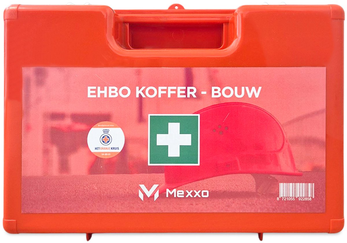 Cover van Mexxo EHBO kit – Bouw Verbandkoffer BHV - Oranje Kruis gecertificeerd - 85-delig