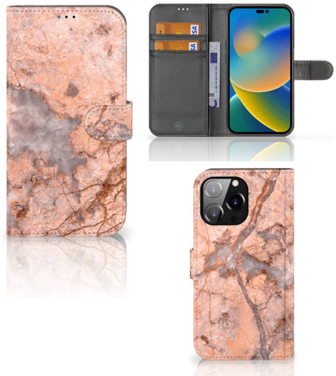 iPhone 14 Pro Max Bookcase Marmer Oranje