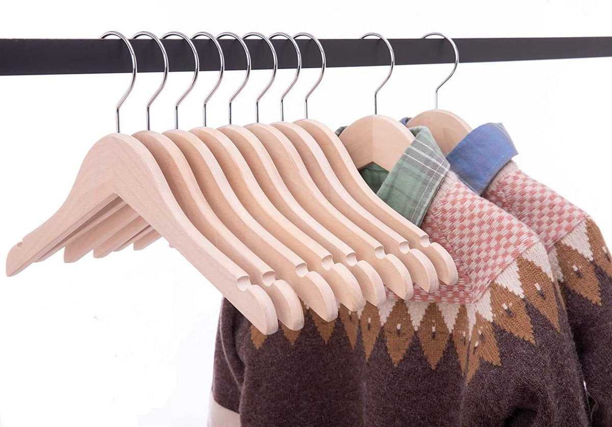 Natuurlijke Eco Houten Kinder Hangers 32 cm - Pack van 10 met Draaibare Haak