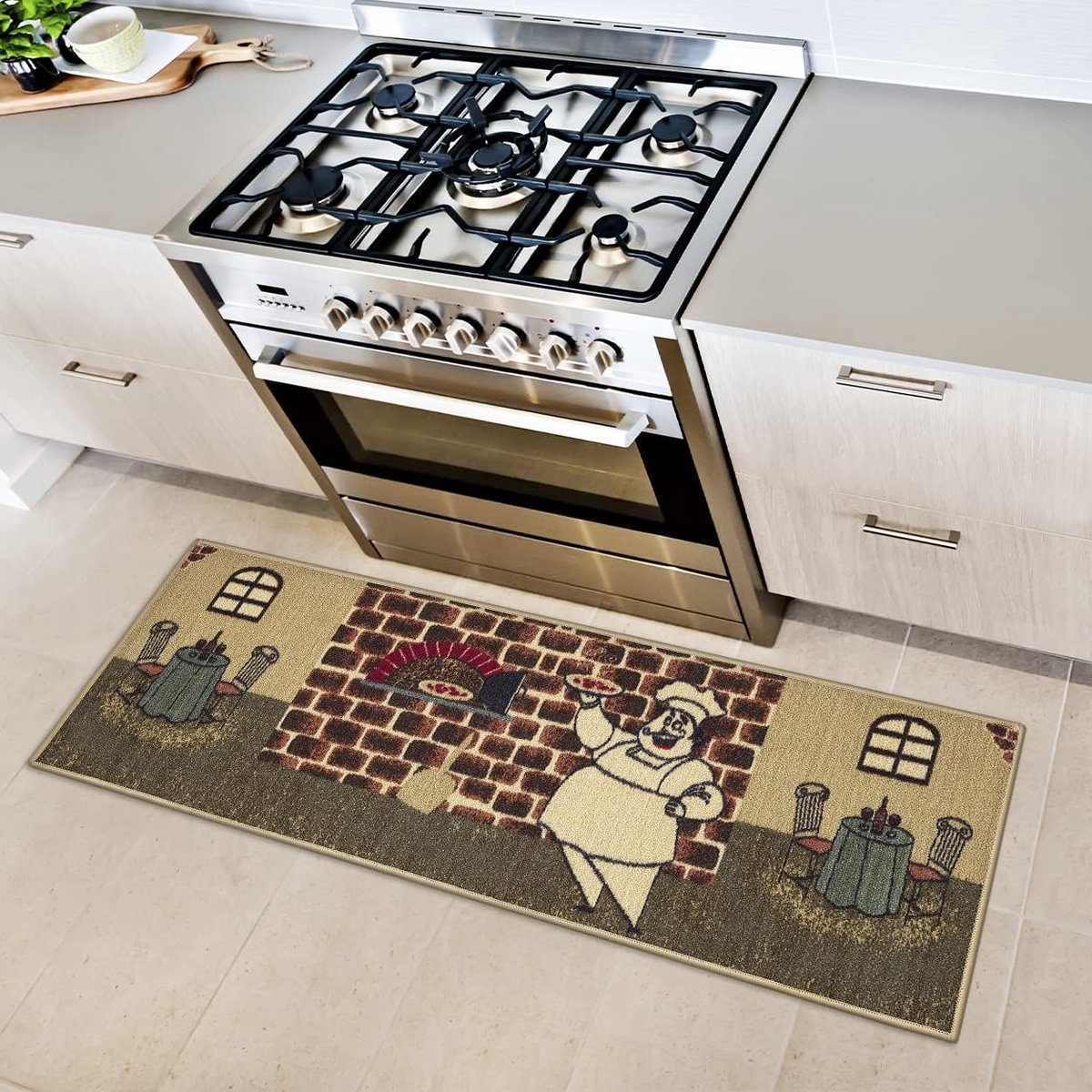 Keukentapijtloper met rubberen achterkant en chef-kok design - 50 cm x 150 cm