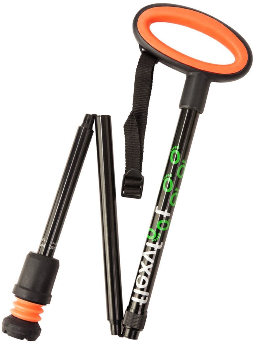 Flexyfoot wandelstok met ovalen handvat - opvouwbaar zwart