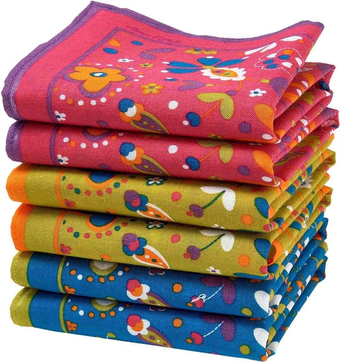 Stijlvolle bedrukte zakdoeken - 30 cm x 30 cm - Set van 6 - 100% katoen