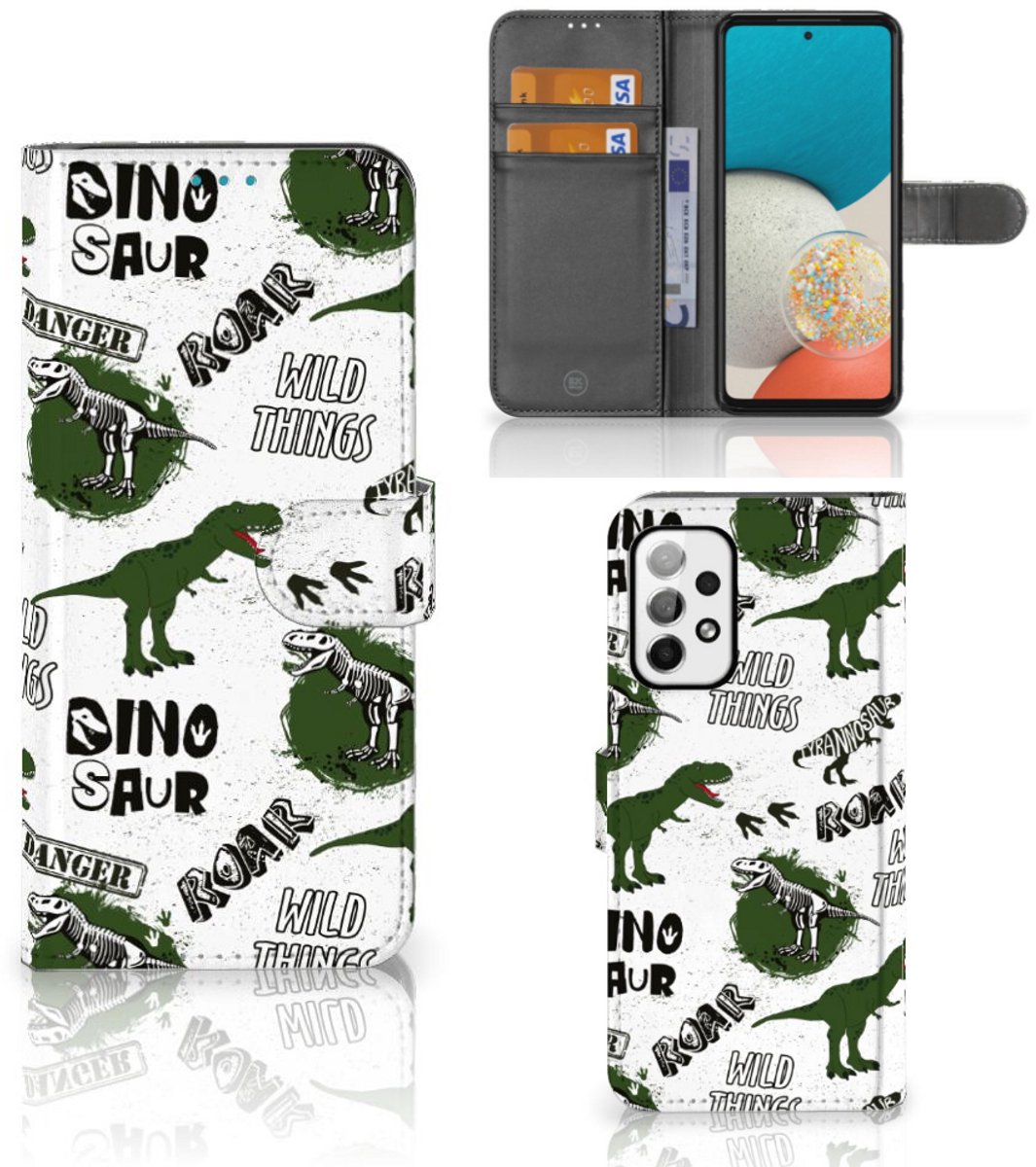 Telefoonhoesje met Pasjes voor Samsung Galaxy A73 5G Dinosaurus