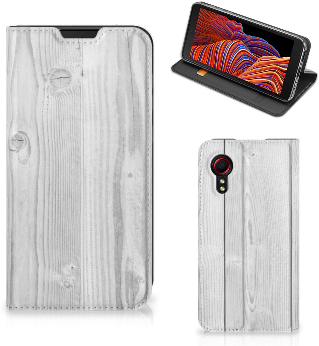 Samsung Galaxy Xcover 5 Book Wallet Case White Wood
