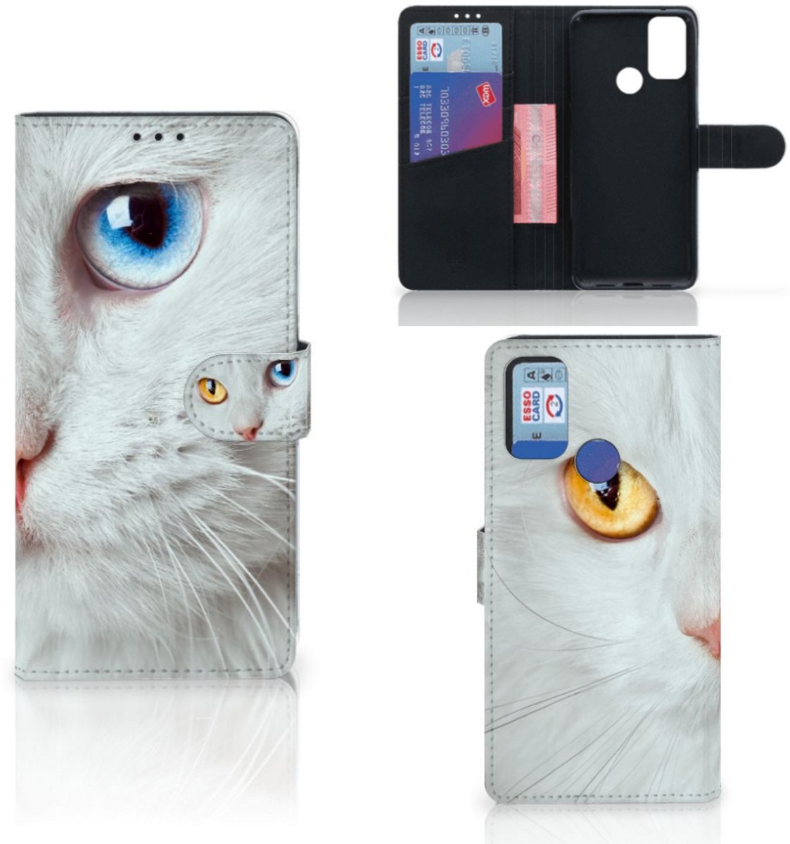 Alcatel 1S (2021) Telefoonhoesje met Pasjes Witte Kat