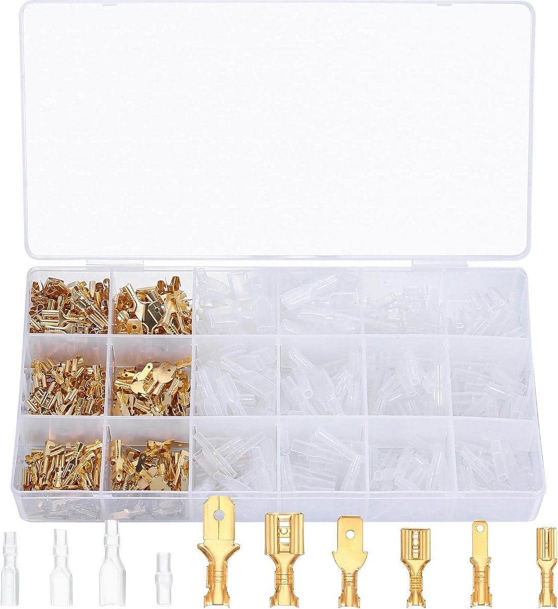 Kabelpatchkit 600 stuks met platte connectoren en isolatiekits - 2,8 mm, 4,8 mm, 6,3 mm