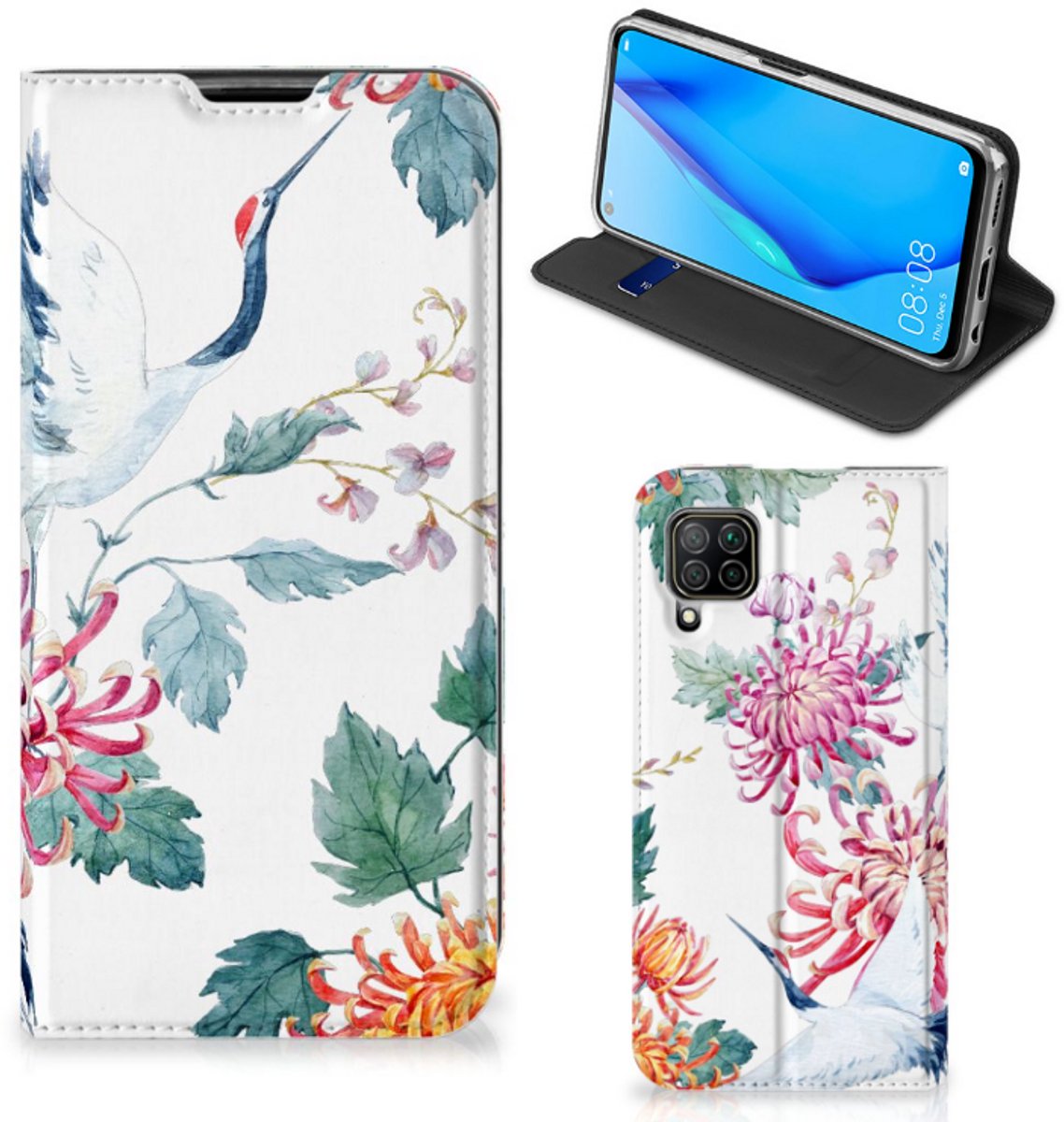 Huawei P40 Lite Hoesje maken Bird Flowers
