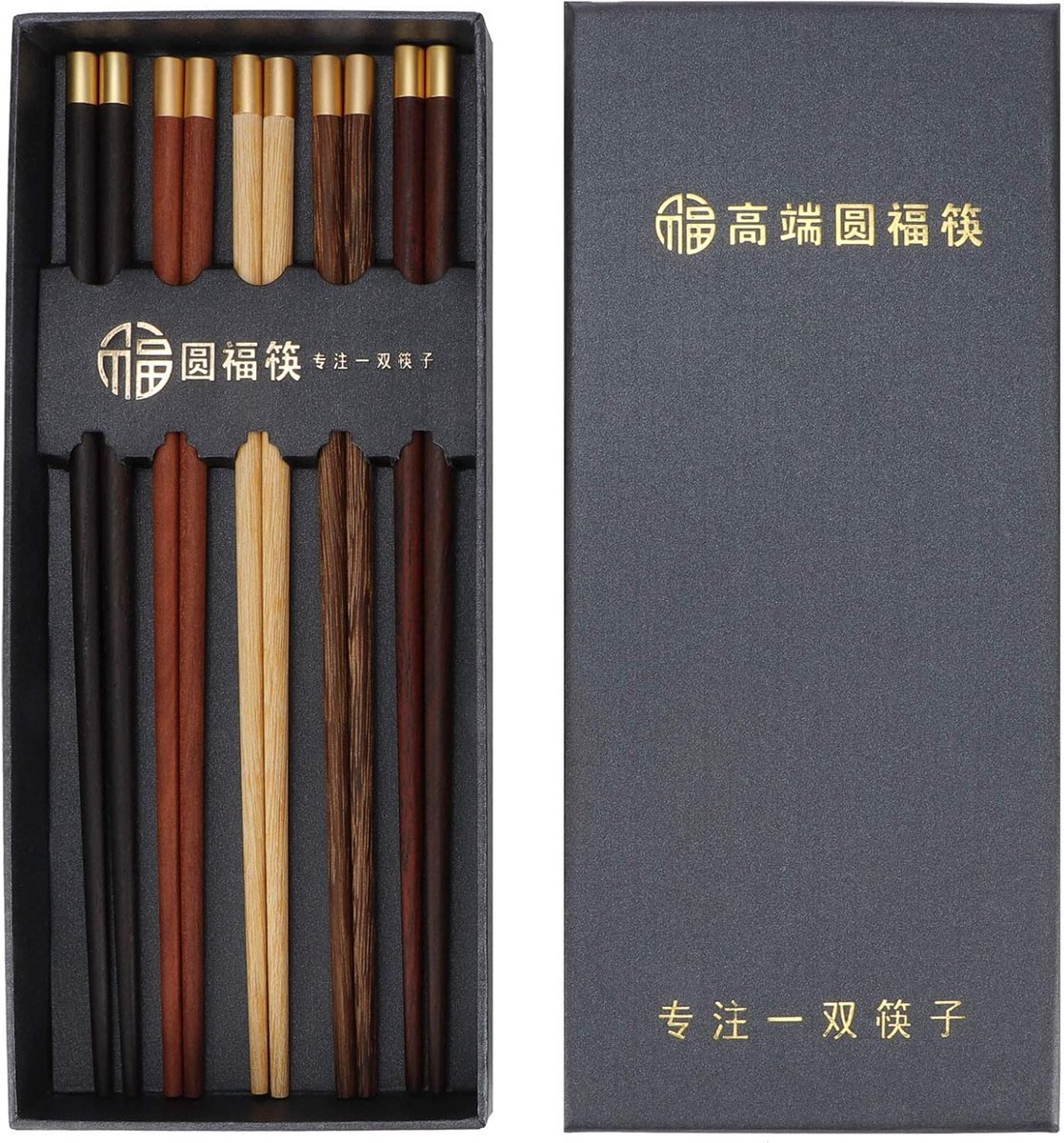 Herbruikbare houten eetstokjes set - 5 paar sushi eetstokjes met koffer