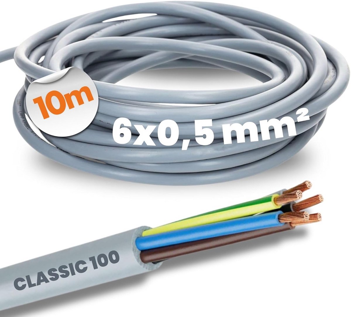 Kleurgecodeerde PVC Besturingsleiding 6x0,5 mm² met Groene Aardgeleider - 6-aderige Kabel voor Stuurtoepassingen