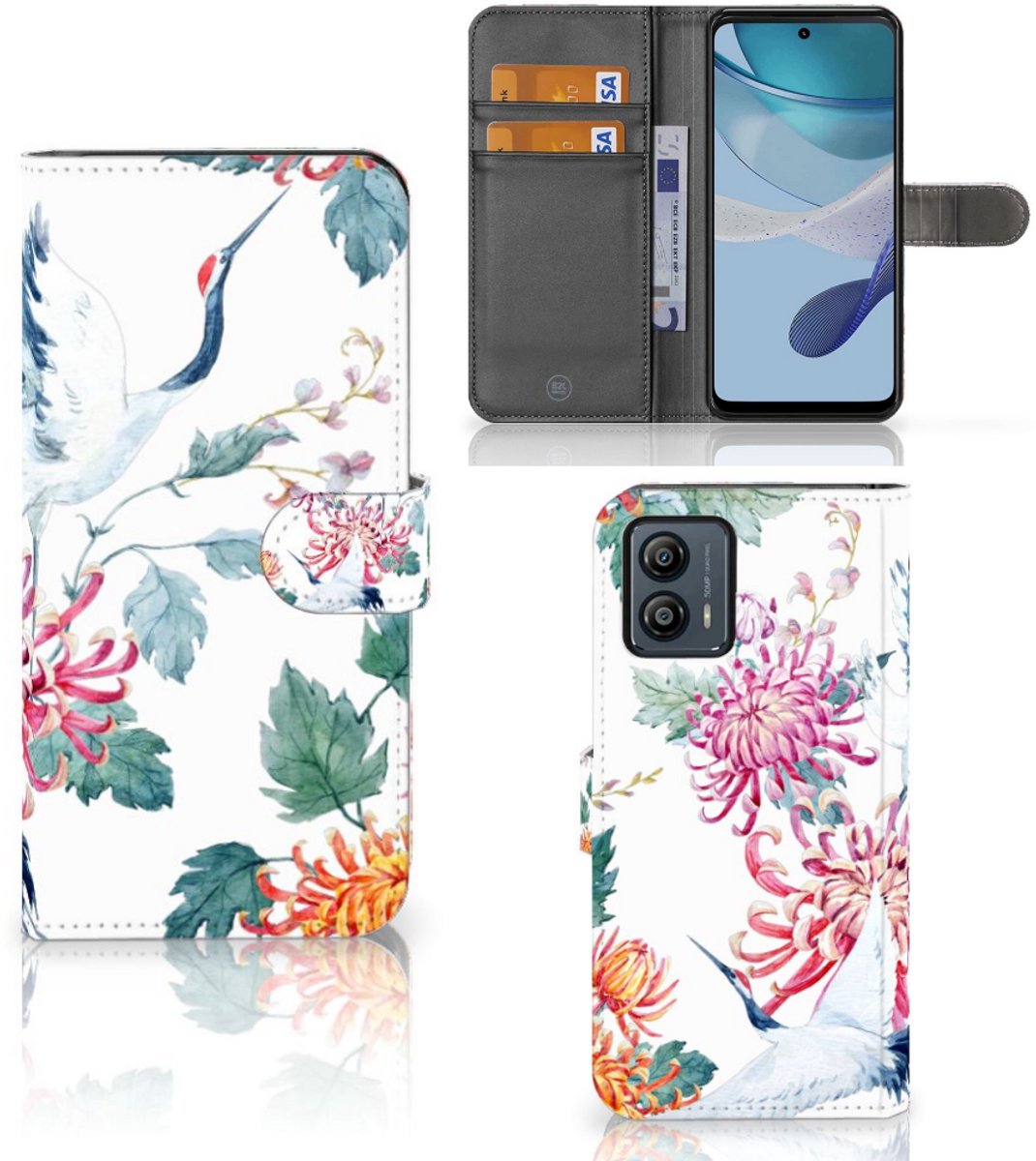 Motorola Moto G53 Telefoonhoesje met Pasjes Bird Flowers